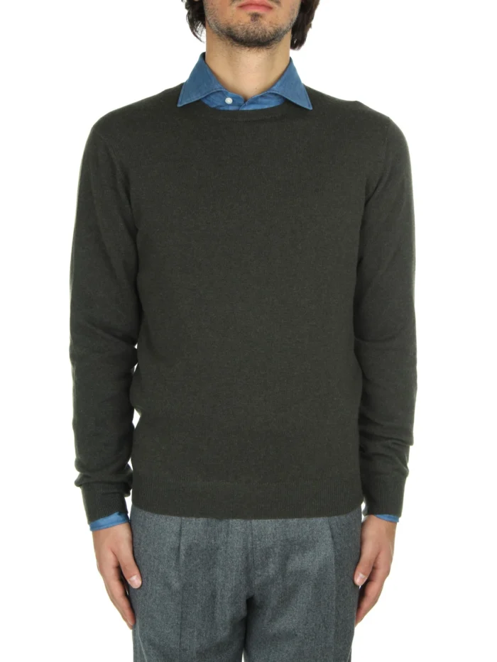 Maglione Girocollo Filippo De Laurentiis in Pura Lana Cashmere Verde Militare art. GC1MLD CA12R 570, foto 1 di 4