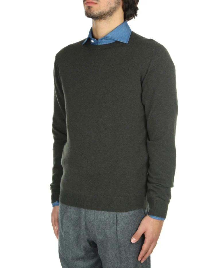 Maglione Girocollo Filippo De Laurentiis in Pura Lana Cashmere Verde Militare art. GC1MLD CA12R 570, foto 2 di 4