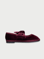 Ballerina Flabelus a Pantofola in velluto rosso scuro con profili rosso scuro e fiocco come chiusura art. Lyra Wine
