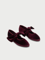 Ballerina Flabelus a Pantofola in velluto rosso scuro con profili rosso scuro e fiocco come chiusura art. Lyra Wine - immagine 2