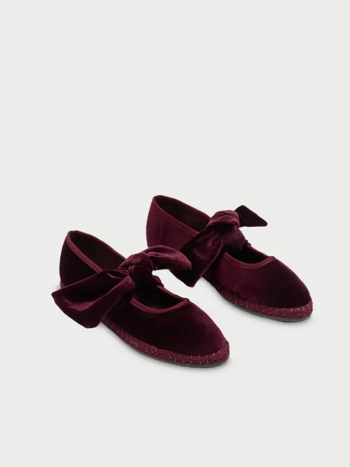 Ballerina Flabelus a Pantofola in velluto rosso scuro con profili rosso scuro e fiocco come chiusura art. Lyra Wine, foto 2 di 3