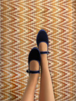 Mary Jane Ballerina Flabelus in Velluto color Blu scuro con profili color Blu chiaro e chiusura con fibbia art. Molly - immagine 2