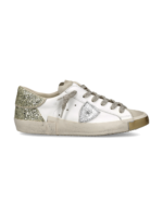 Sneakers Donna Philippe Model Paris Prsx In Pelle Bianca e Dettagli Oro, Linguetta in Camoscio art. PRLD VGX2