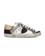 Sneakers Donna Philippe Model Paris Prsx In Pelle Bianca e Dettagli Viola e Cavallino art. PRLD XPA1