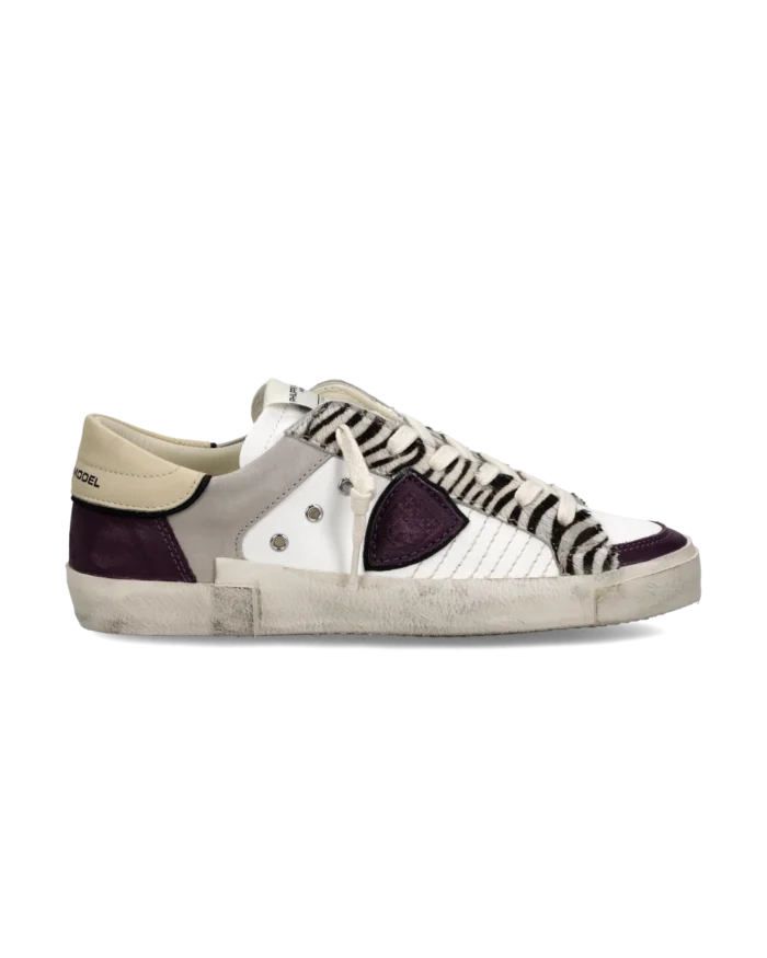 Sneakers Donna Philippe Model Paris Prsx In Pelle Bianca e Dettagli Viola e Cavallino art. PRLD XPA1, foto 1 di 6
