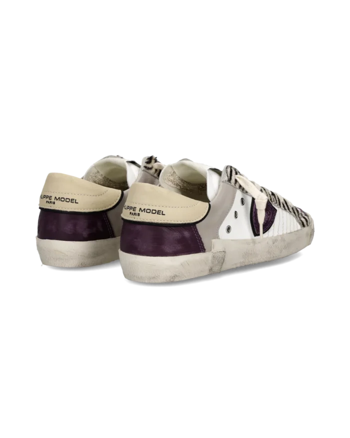 Sneakers Donna Philippe Model Paris Prsx In Pelle Bianca e Dettagli Viola e Cavallino art. PRLD XPA1, foto 4 di 6