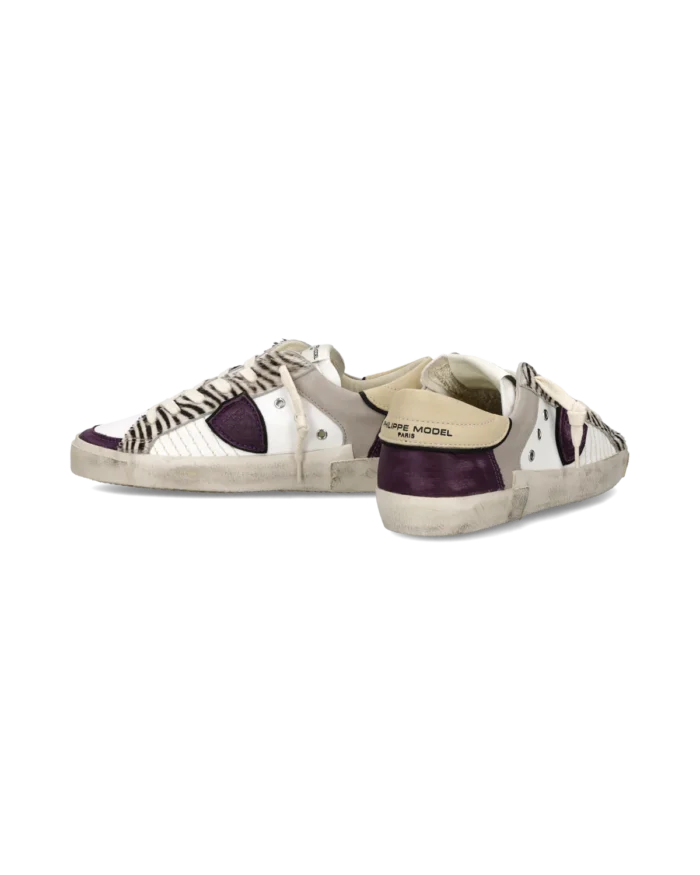 Sneakers Donna Philippe Model Paris Prsx In Pelle Bianca e Dettagli Viola e Cavallino art. PRLD XPA1, foto 3 di 6