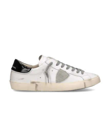 Sneakers Donna Paris Prsx Philippe Model in Pelle Bianca con Spoiler Nero Lucido art. PRLD V030