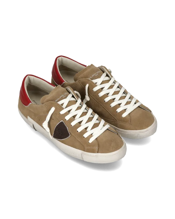 Sneakers Uomo Paris Prsx Philippe Model in Camoscio Beige con Back Rosso art. PRLU XS21, foto 2 di 5