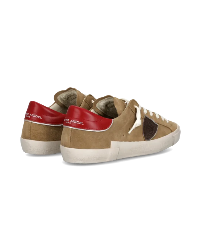 Sneakers Uomo Paris Prsx Philippe Model in Camoscio Beige con Back Rosso art. PRLU XS21, foto 3 di 5