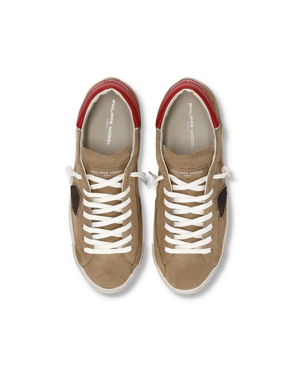 Sneakers Uomo Paris Prsx Philippe Model in Camoscio Beige con Back Rosso art. PRLU XS21, foto 4 di 5
