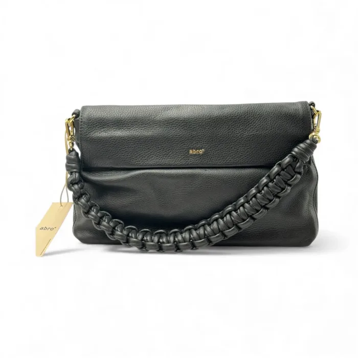 Borsa Abro Shoulder Bag KAIA small in pelle Nera con Tracolla Dettagli Oro, foto 1 di 2