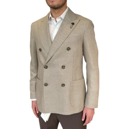 Giacca Doppiopetto Lardini in Misto Lana Seta Cashmere Beige Art. CN660AE AAIF65523 210