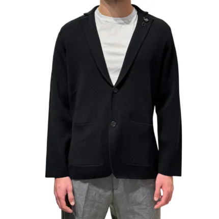 Giacca Lardini con Tasche a Toppa in Maglia in Pura Lana Nera Art. AALJM79 AA65035 999