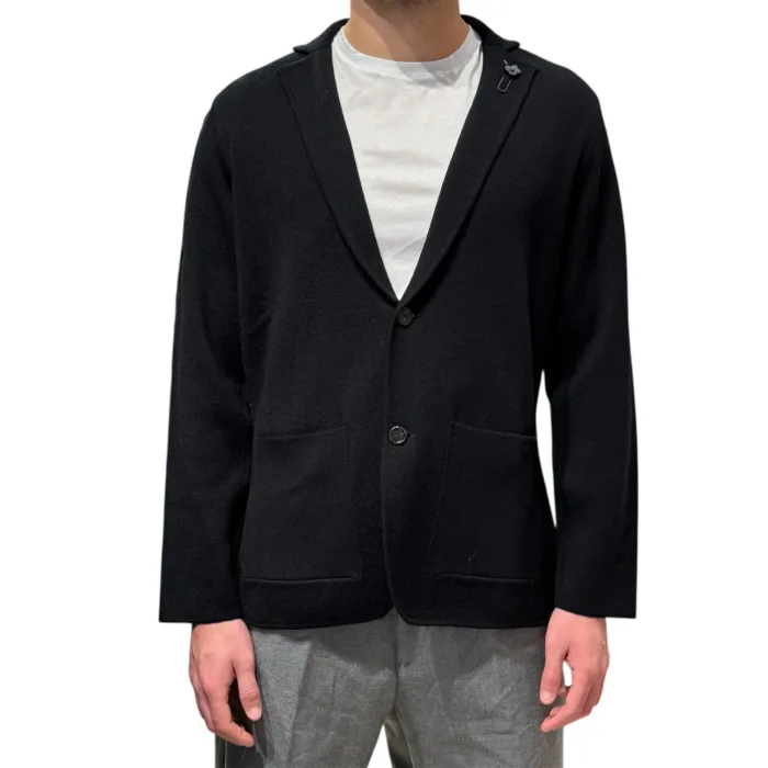 Giacca Lardini con Tasche a Toppa in Maglia in Pura Lana Nera Art. AALJM79 AA65035 999, foto 1 di 2