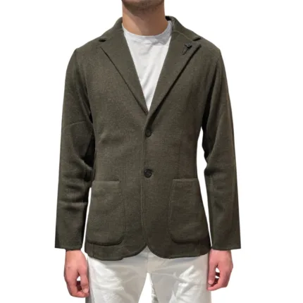 Giacca Lardini con Tasche a Toppa in Maglia in Pura Lana Verde Art. CNCLJM56 CN65000 500