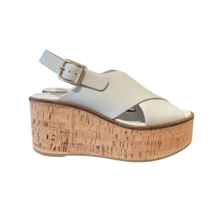 Sandali Paloma Barcelò Donna con Zeppa in Sughero 8 cm e Plateau 4 cm in Pelle Bianca art. Nus Calidis Off White