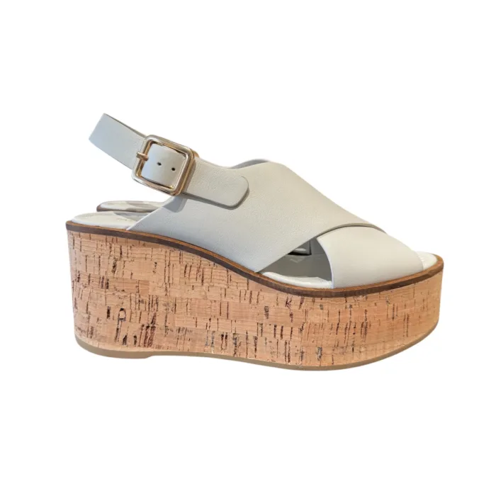 Sandali Paloma Barcelò Donna con Zeppa in Sughero 8 cm e Plateau 4 cm in Pelle Bianca art. Nus Calidis Off White, foto 1 di 5