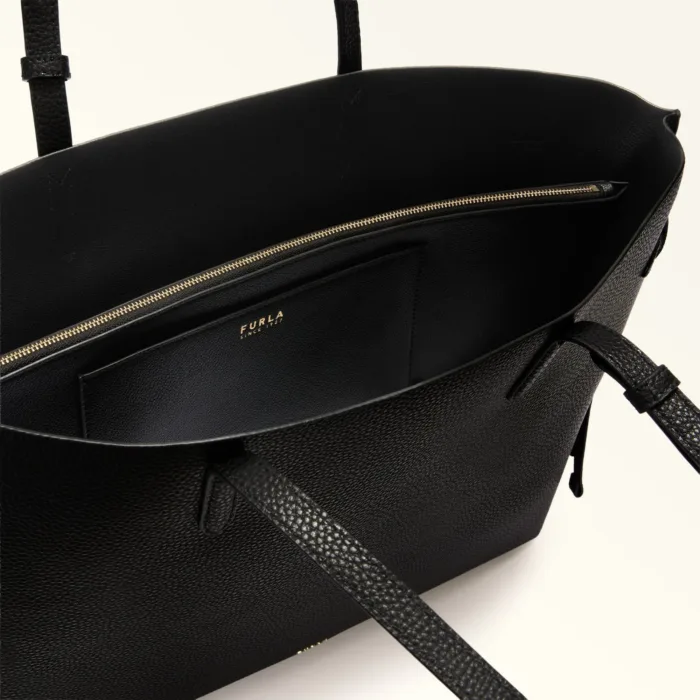 Borsa A Spalla Shopping Bag Furla In Pelle di Vitello Nera art. Ava WB02001 BX4329 3924S, foto 4 di 5