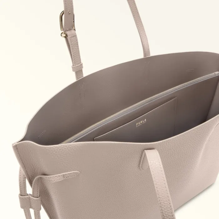 Borsa A Spalla Shopping Bag Furla In Pelle di Vitello Grigio Chiaro art. Ava WB02059 BX4329 4621S, foto 4 di 5
