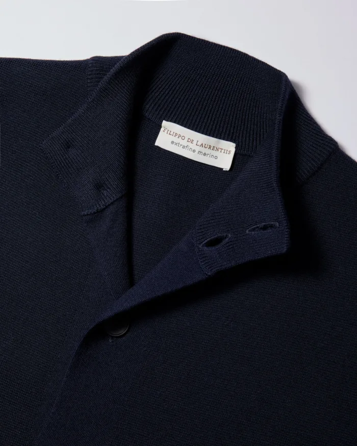 Cardigan Blouson Filippo De Laurentiis in Lana Punto Milano Blu Navy art. BB1MLT WM14M 890, foto 4 di 5