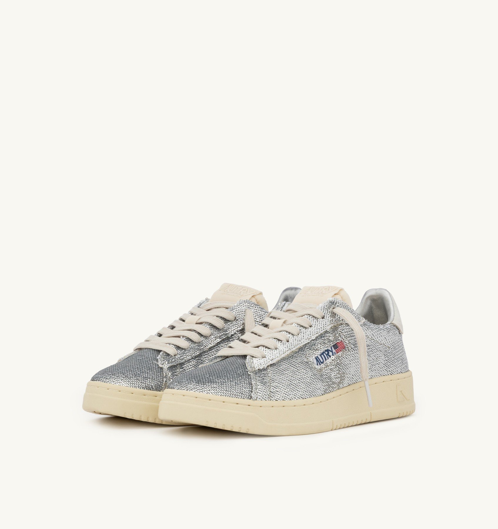 Sneakers Autry Dallas Donna con Paillettes Argento e Spoiler Bianco art. ADLW TI05 - immagine 2