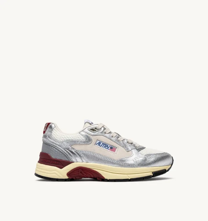 Sneakers Autry Hyperway Donna in Pelle Argento e Dettagli Avorio art. HYLW EM03, foto 1 di 5
