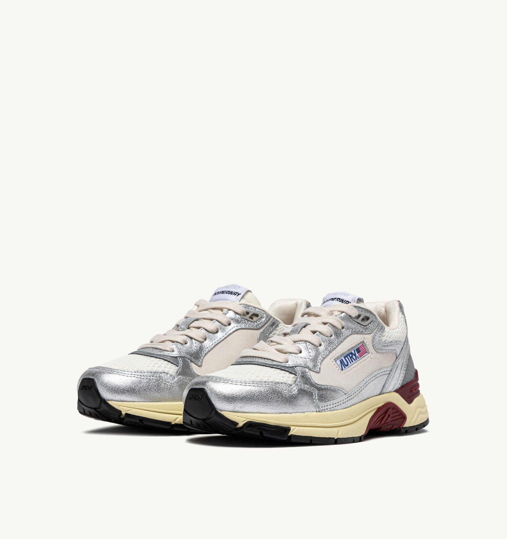 Sneakers Autry Hyperway Donna in Pelle Argento e Dettagli Avorio art. HYLW EM03 - immagine 3