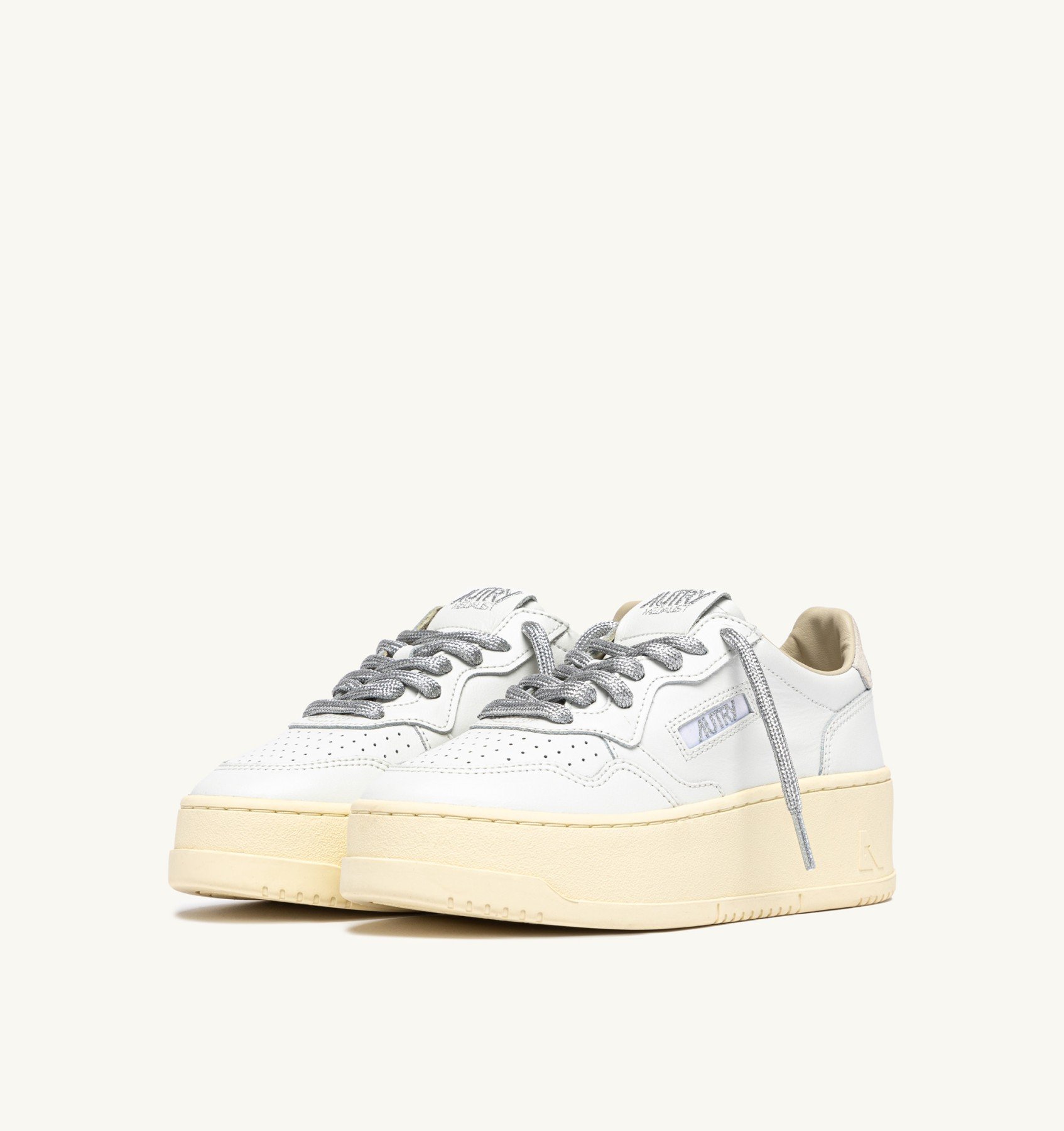 Sneakers Autry Platform Donna in Pelle Bianca con Laccio Argento art. PTLW SW02 - immagine 2