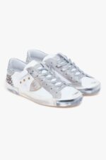 Sneakers Donna Paris Prsx Philippe Model in Pelle Bianca Spoiler Glitter Argento art. PRLD VLG2 - immagine 2