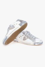 Sneakers Donna Paris Prsx Philippe Model in Pelle Bianca Spoiler Glitter Argento art. PRLD VLG2 - immagine 4
