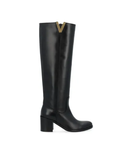 Stivali Via Roma 15 con Tacco H 7 cm in Pelle Santa Monica Nera V Oro art. 4041