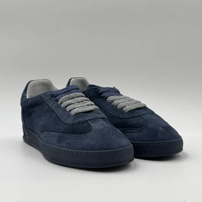 Sneakers Donna Soldini In Pelle Scamosciata Traforata Dark Blu art. Akira Amalfi Punzonato, foto 4 di 5