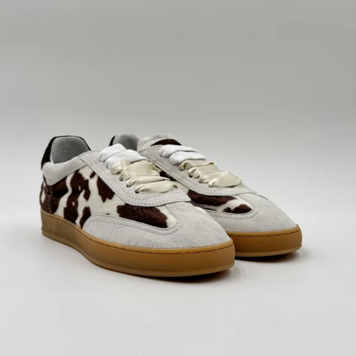 Sneakers Donna Soldini In Pelle Scamosciata Bianca e Cavallino Muccato art. Akira Amalfi/Cow, foto 3 di 5
