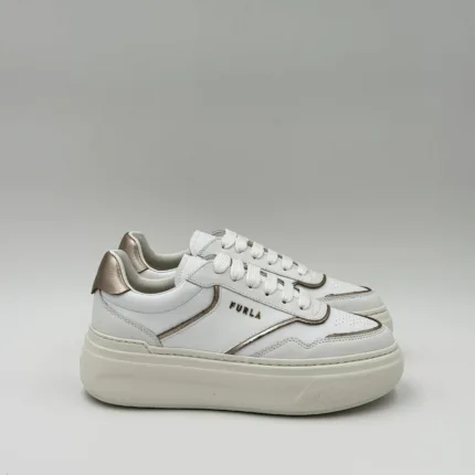 Sneakers Donna Furla in Pelle Bianca e Dettagli Dorati art. YK73NUA