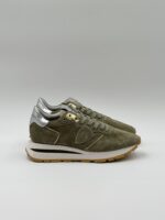 Sneakers Donna Philippe Model Tropez Haute in Camoscio Verde Militare e Spoiler Silver art. TKLD DM04