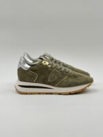 Sneakers Donna Philippe Model Tropez Haute in Camoscio Verde Militare e Spoiler Silver art. TKLD DM04 - immagine 4