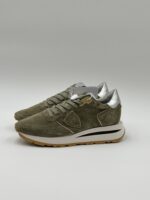 Sneakers Donna Philippe Model Tropez Haute in Camoscio Verde Militare e Spoiler Silver art. TKLD DM04 - immagine 5