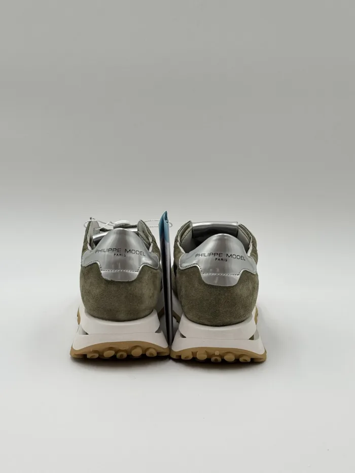 Sneakers Donna Philippe Model Tropez Haute in Camoscio Verde Militare e Spoiler Silver art. TKLD DM04, foto 6 di 6
