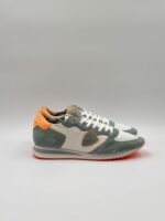 Sneakers Uomo Philippe Model Tropez in Camoscio Verde e Nylon Bianco cod. TZLU WN67