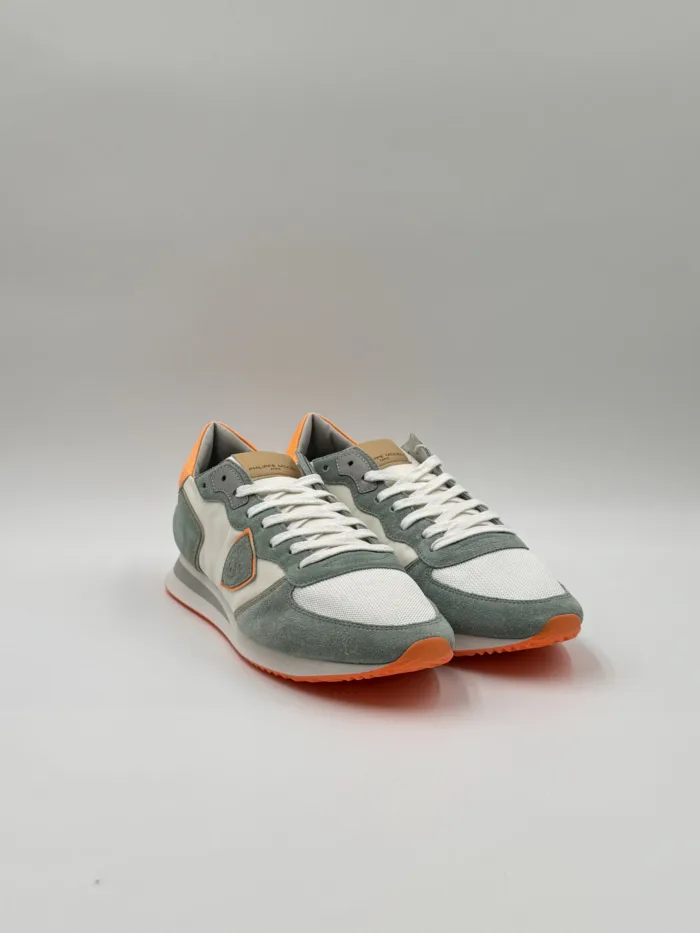 Sneakers Uomo Philippe Model Tropez in Camoscio Verde e Nylon Bianco cod. TZLU WN67, foto 3 di 4