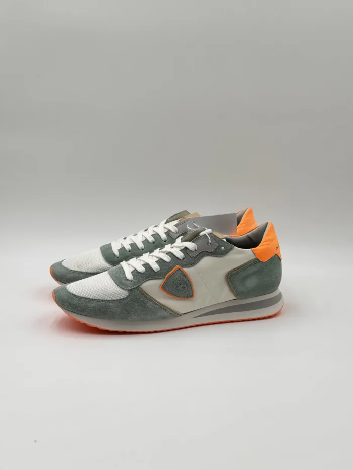 Sneakers Uomo Philippe Model Tropez in Camoscio Verde e Nylon Bianco cod. TZLU WN67, foto 2 di 4