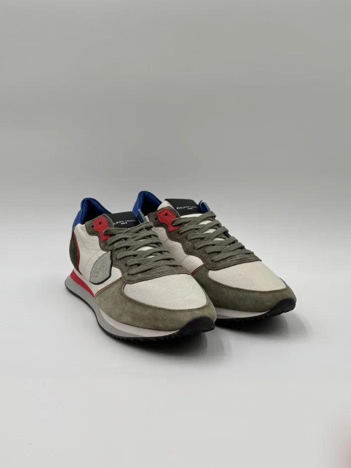 Sneakers Uomo Philippe Model Tropez In Pelle Avorio e Dettagli Verdi cod. TZLU WV02, foto 2 di 4