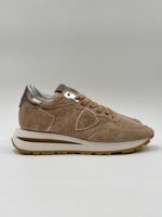 Sneakers Donna Philippe Model Tropez Haute in Camoscio Beige e Spoiler Bronzoart. TKLD DM05