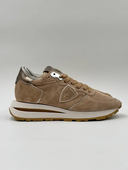 Sneakers Donna Philippe Model Tropez Haute in Camoscio Beige e Spoiler Bronzoart. TKLD DM05