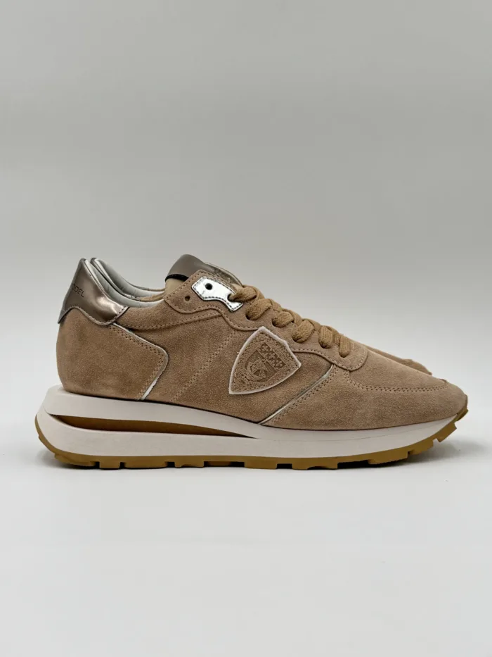 Sneakers Donna Philippe Model Tropez Haute in Camoscio Beige e Spoiler Bronzoart. TKLD DM05, foto 1 di 4