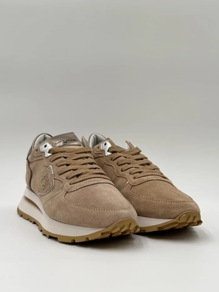 Sneakers Donna Philippe Model Tropez Haute in Camoscio Beige e Spoiler Bronzoart. TKLD DM05, foto 3 di 4