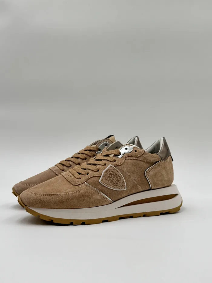 Sneakers Donna Philippe Model Tropez Haute in Camoscio Beige e Spoiler Bronzoart. TKLD DM05, foto 2 di 4