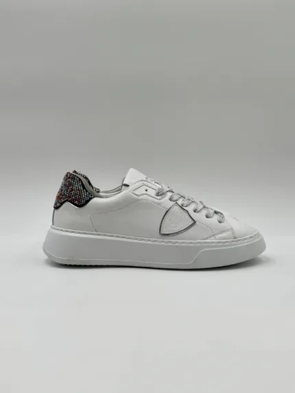 Sneakers Donna Philippe Model Temple in Pelle Bianca e Spoiler Micro Sfere Multicolor art. BTLD PA01