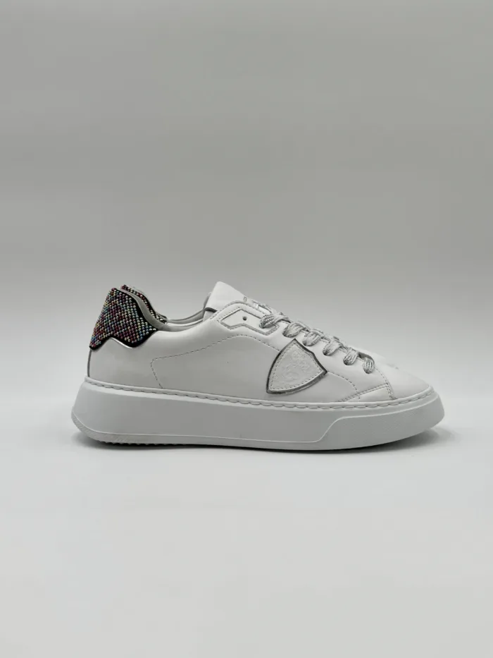 Sneakers Donna Philippe Model Temple in Pelle Bianca e Spoiler Micro Sfere Multicolor art. BTLD PA01, foto 1 di 5